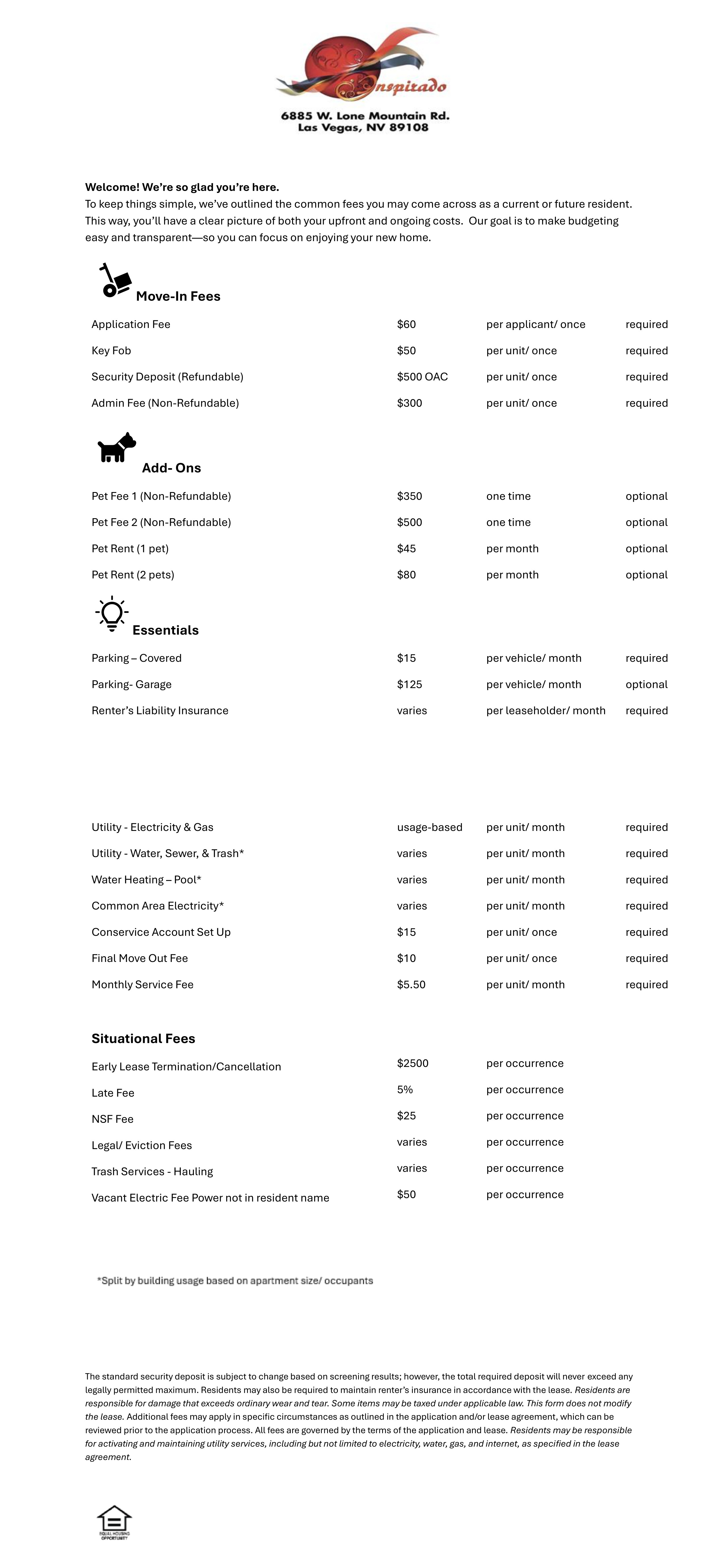 Inspirado Residences Fee Guide